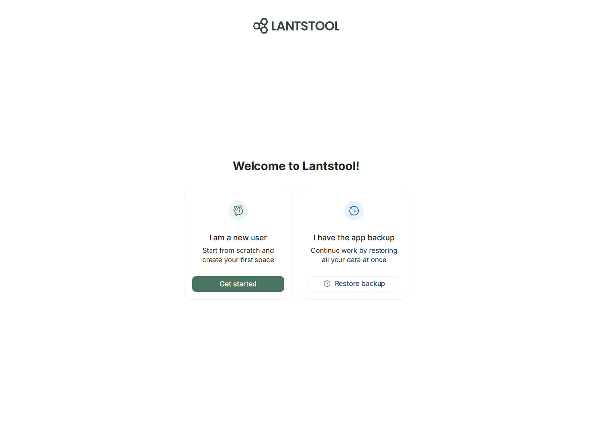 Lantstool welcome screen